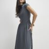 Grey Short Sleeve Fitted Waist Maxi Dress