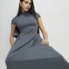 Grey Short Sleeve Fitted Waist Maxi Dress