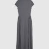 Grey Short Sleeve Fitted Waist Maxi Dress