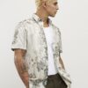 Grey Short Sleeve Slim Crystal Floral Shirt