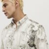 Grey Short Sleeve Slim Crystal Floral Shirt