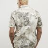 Grey Short Sleeve Slim Crystal Floral Shirt