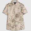 Grey Short Sleeve Slim Crystal Floral Shirt