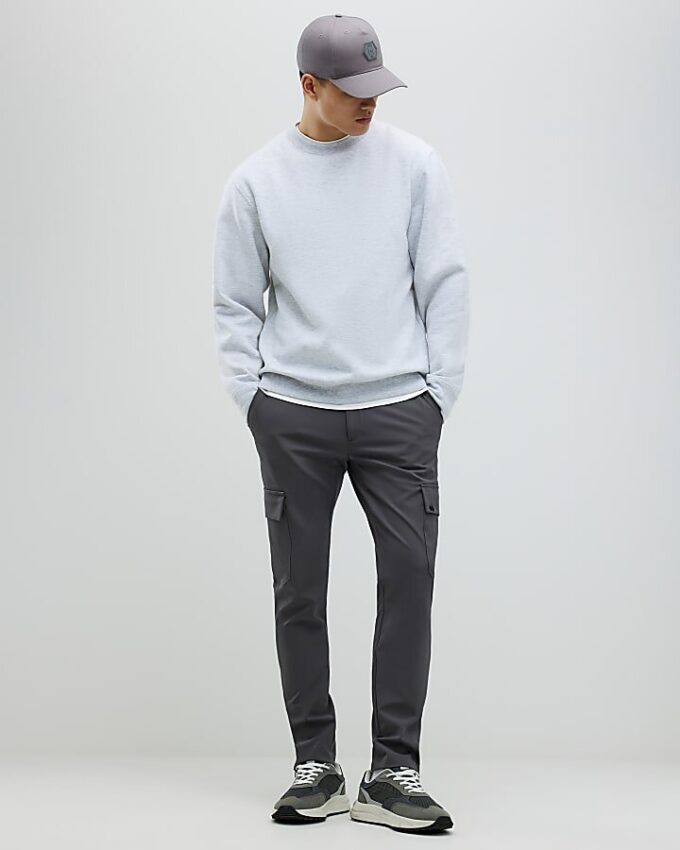 Grey Skinny Fit Cargo Trousers