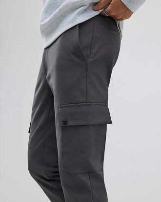 Grey Skinny Fit Cargo Trousers