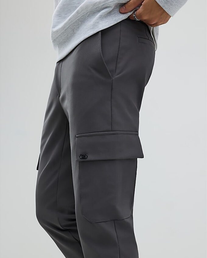 Grey Skinny Fit Cargo Trousers