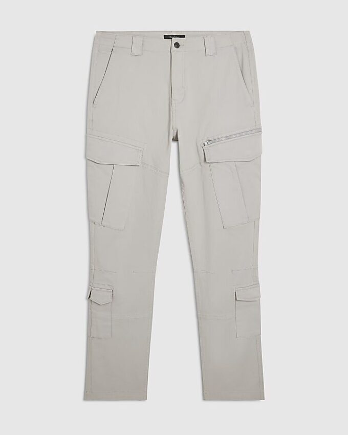Grey Skinny Fit Cargo Trousers