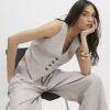 Grey Sleeveless Pinstripe Cropped Waistcoat