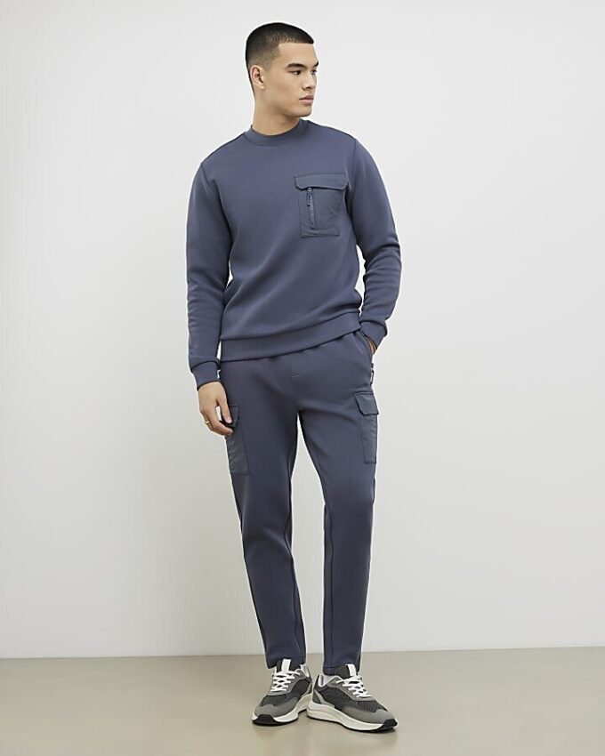 Grey Slim Fit Nylon Pocket Sweatshirt