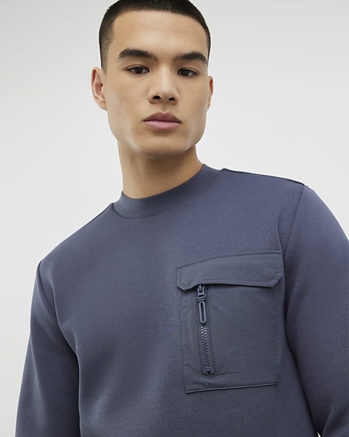 Grey Slim Fit Nylon Pocket Sweatshirt