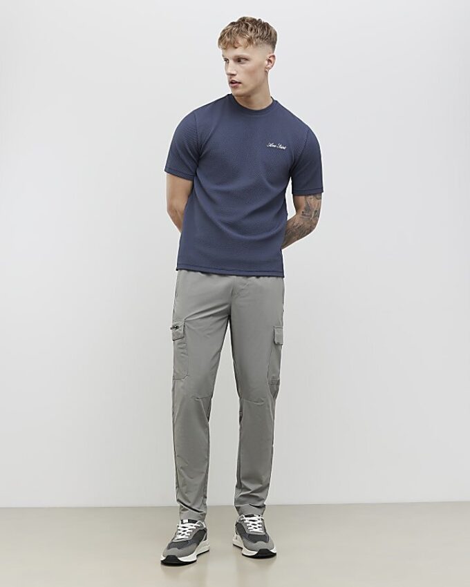 Grey Slim Fit Textured Ame Saint T-Shirt