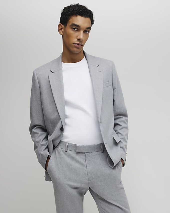 Grey Slim Fit Textured Suit Jacket Grey Slim Fit Textured Suit Jacket