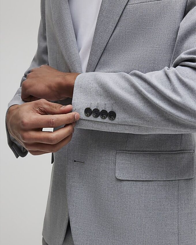 Grey Slim Fit Textured Suit Jacket Grey Slim Fit Textured Suit Jacket