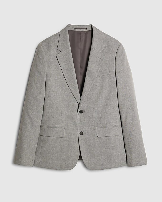 Grey Slim Fit Textured Suit Jacket Grey Slim Fit Textured Suit Jacket