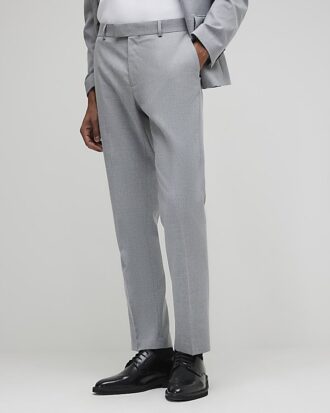 Grey Slim Fit Textured Suit Trousers