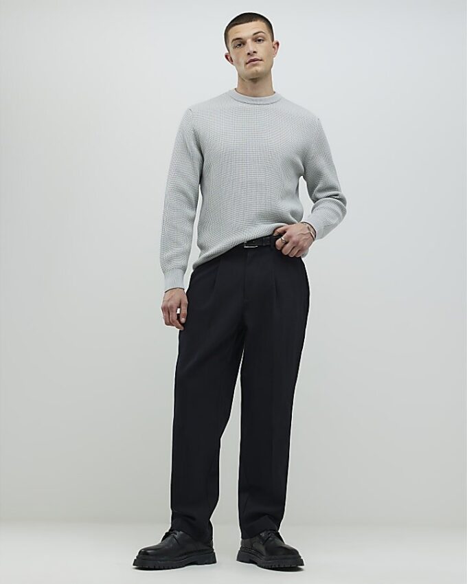 Grey Slim Fit Waffle Knit Jumper