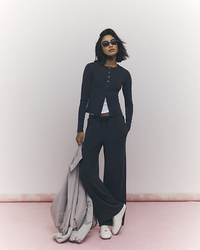 Grey Soft Touch Wide Leg Trousers