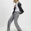 Grey Split Hem Straight Leg Jeans