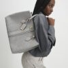 Grey Stripe Monogram Shopper Bag