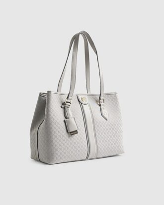 Grey Stripe Monogram Shopper Bag