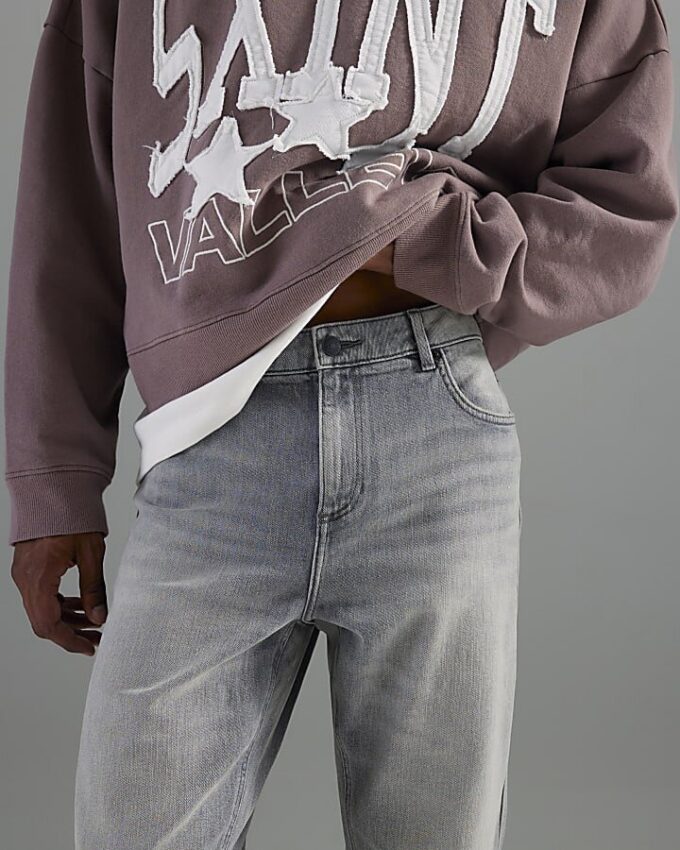 Grey Tapered Fit Jeans