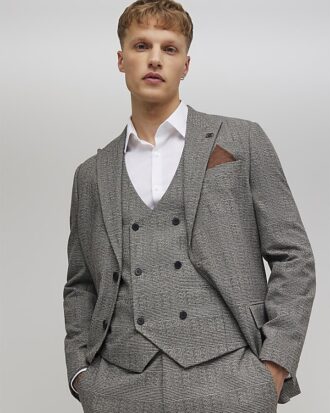 Grey Textured Check Waistcoat