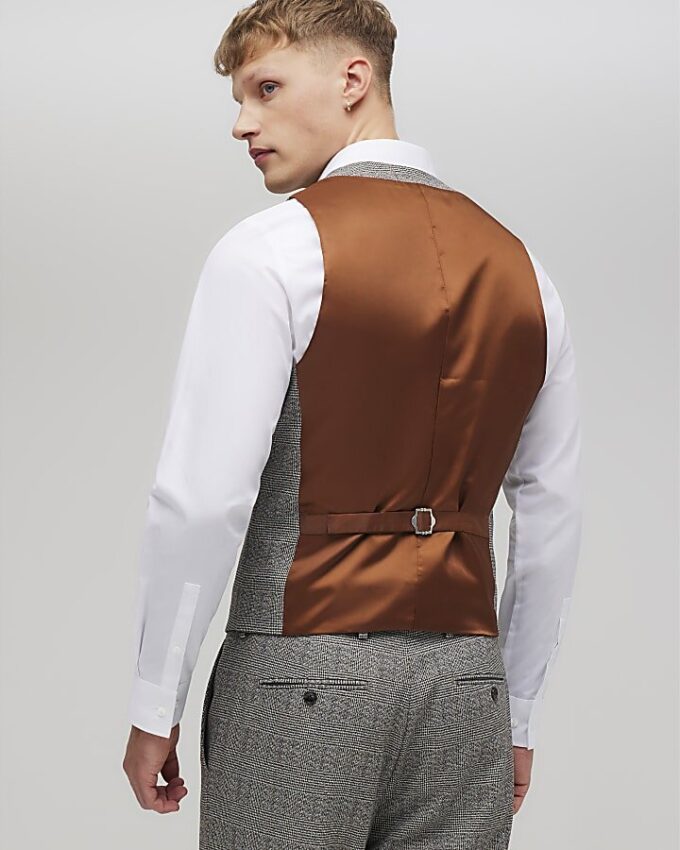 Grey Textured Check Waistcoat