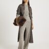 Grey Textured Wide Leg Trousers