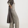 Grey Textured Wide Leg Trousers