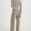 Grey Textured Wide Leg Trousers
