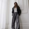 Grey Tie Front High Waisted Trouser