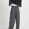 Grey Tie Front High Waisted Trouser