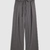 Grey Tie Front High Waisted Trouser