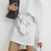 Grey Tie Front Mini Sweatshirt Dress