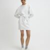 Grey Tie Front Mini Sweatshirt Dress