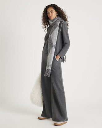 Grey Whipstitch Wide Leg Joggers