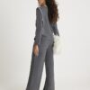 Grey Whipstitch Wide Leg Joggers