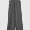 Grey Whipstitch Wide Leg Joggers