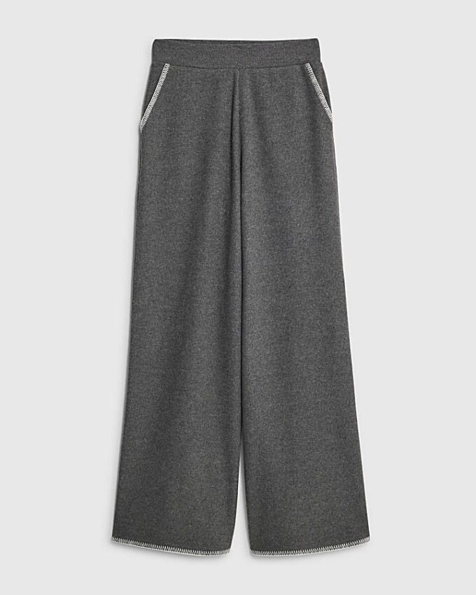 Grey Whipstitch Wide Leg Joggers