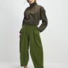 Khaki Balloon Leg Pleated Trousers