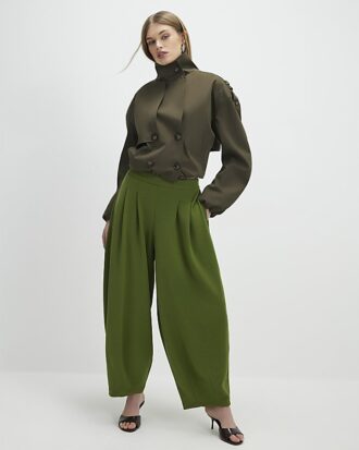 Khaki Balloon Leg Pleated Trousers Khaki Balloon Leg Pleated Trousers