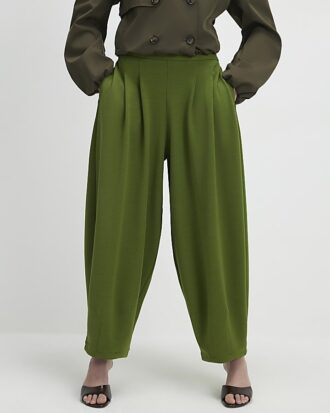 Khaki Balloon Leg Pleated Trousers Khaki Balloon Leg Pleated Trousers