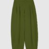 Khaki Balloon Leg Pleated Trousers