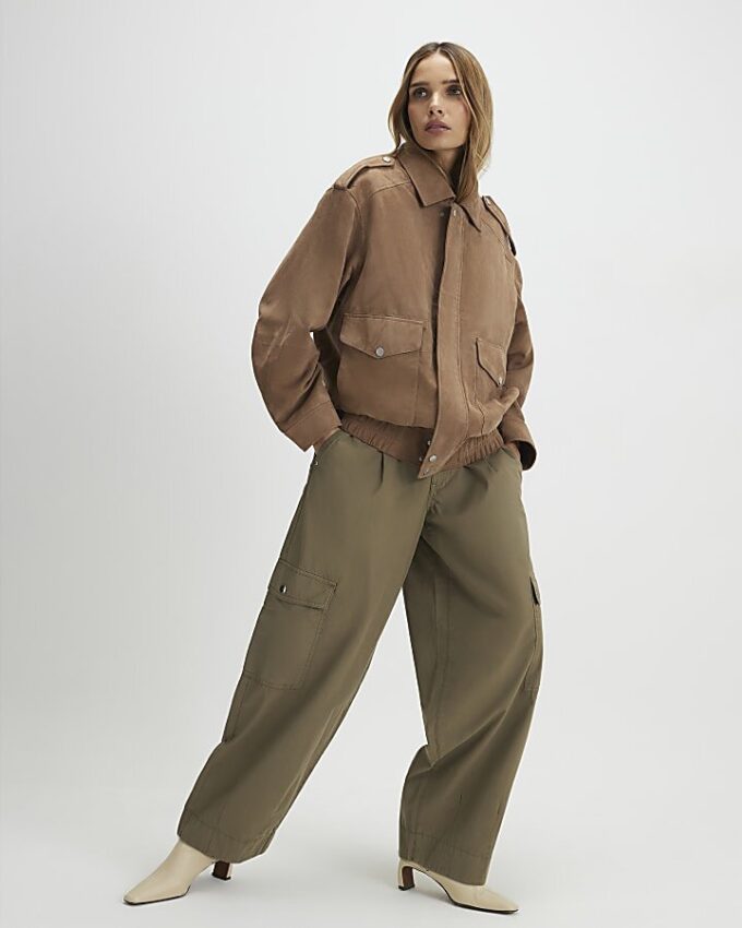 Khaki Barrel Leg Cargo Trousers