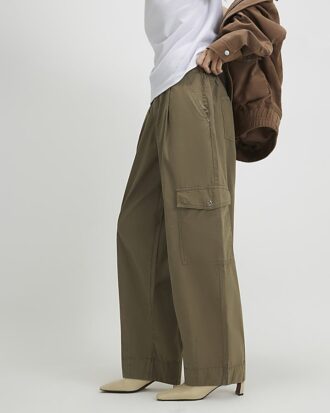 Khaki Barrel Leg Cargo Trousers Khaki Barrel Leg Cargo Trousers