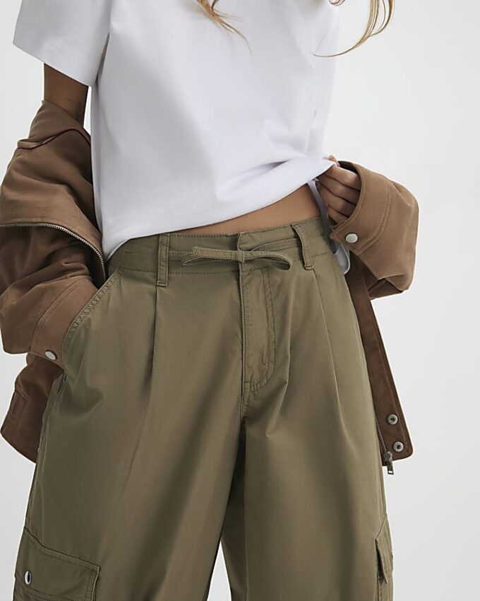 Khaki Barrel Leg Cargo Trousers
