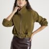 Khaki Belted Bubble Hem Jacket