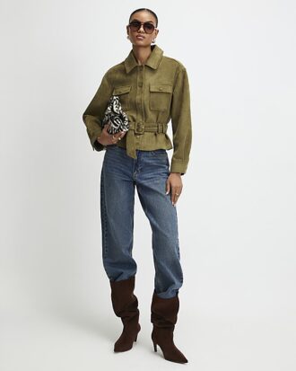 Khaki Belted Faux Suede Belted Jacket