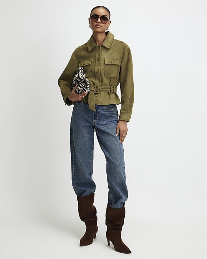 Khaki Belted Faux Suede Belted Jacket