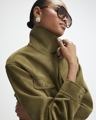 Khaki Belted Faux Suede Belted Jacket